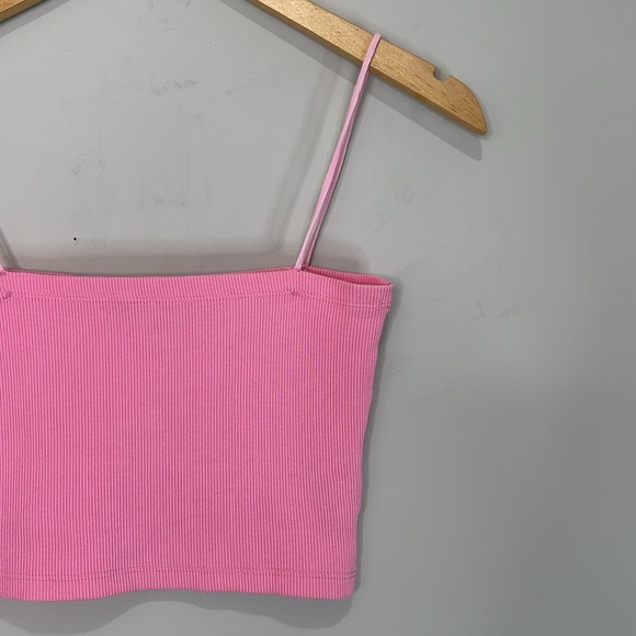 5/$25 Subdued Ribbed Cropped Tube Top Cami Unicorn Pink Spaghetti Straps M 6 - Picture 4 of 10